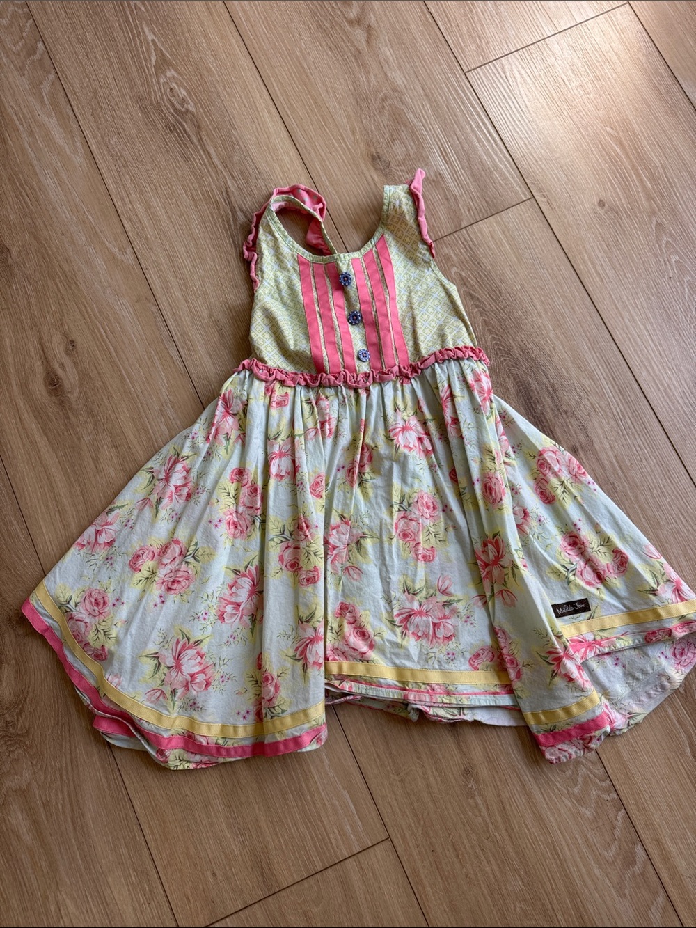Matilda Jane Yellow Dress with Pink Floral Trim